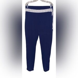 Venus Navy‎ Blue Women Lace Up Pleated Pants